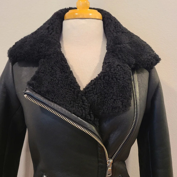 Maje Gombery Lamb Leather & Sheep Shearling Moto Jacket -NWT - Picture 3 of 10
